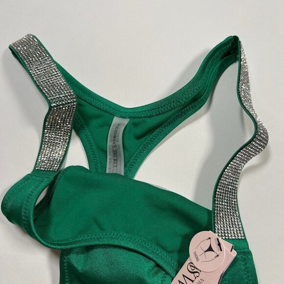 Victoria Secret 32C S Bombshell Push Up Bikini Top THONG Set Shine Strap Green - Picture 5 of 7